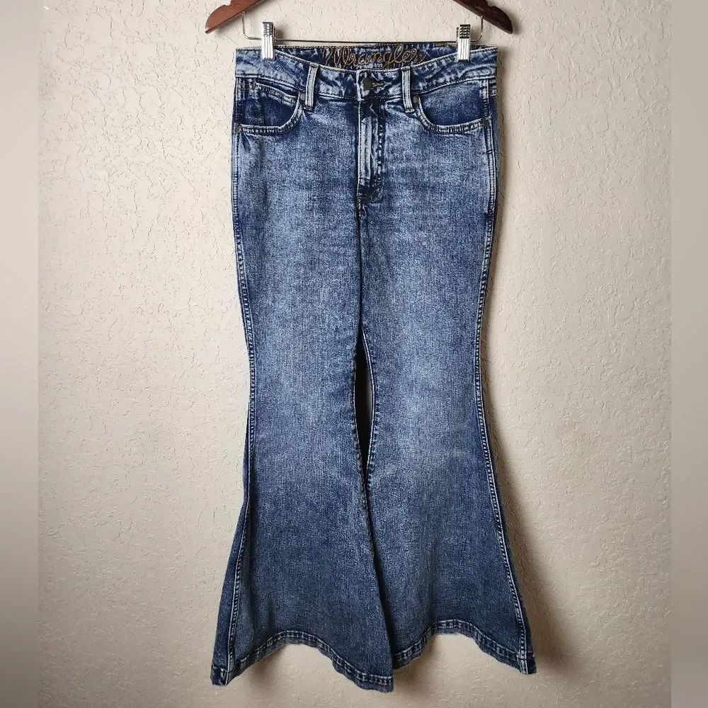Wrangler Retro High Rise Flare Denim Jeans Medium Wash Size 28/32
